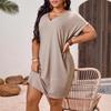 2026 European & American Women's Slim-Fit V-Neck Solid Color Short-Sleeve Dress for Spring/Summer