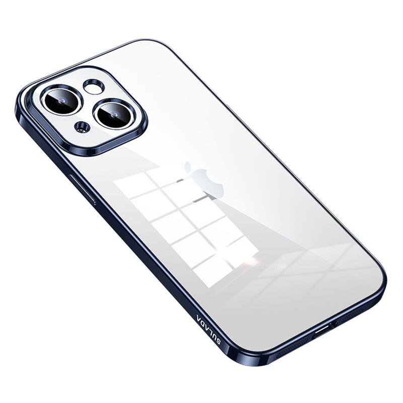 

SULADA For iPhone 15 Drop Resistant Electroplating Straight Edge Clear Phone Case TPU Cover Dark Blue
