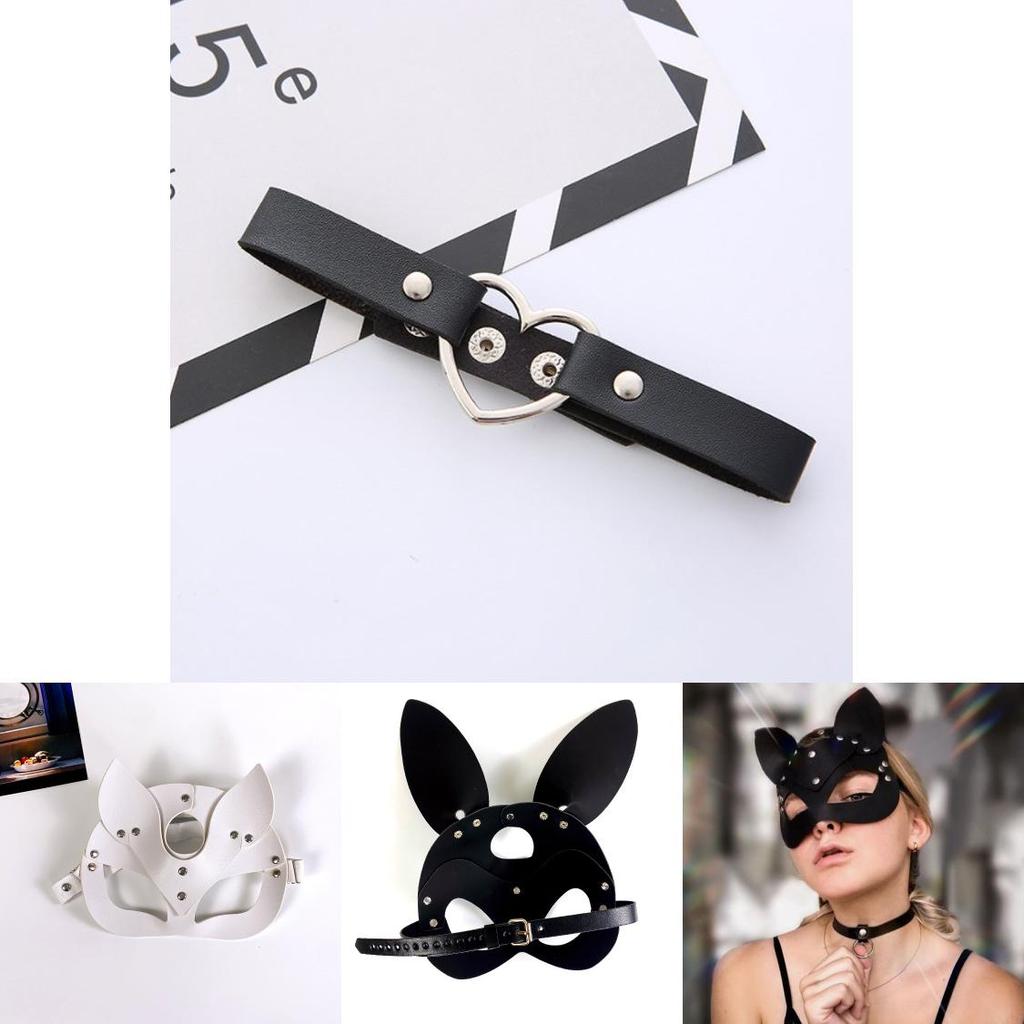 Maschera da Ragazza Gatto Per Festa in Costume Con Materiale in Pelle Accessori Cosplay di Halloween Per Adulti