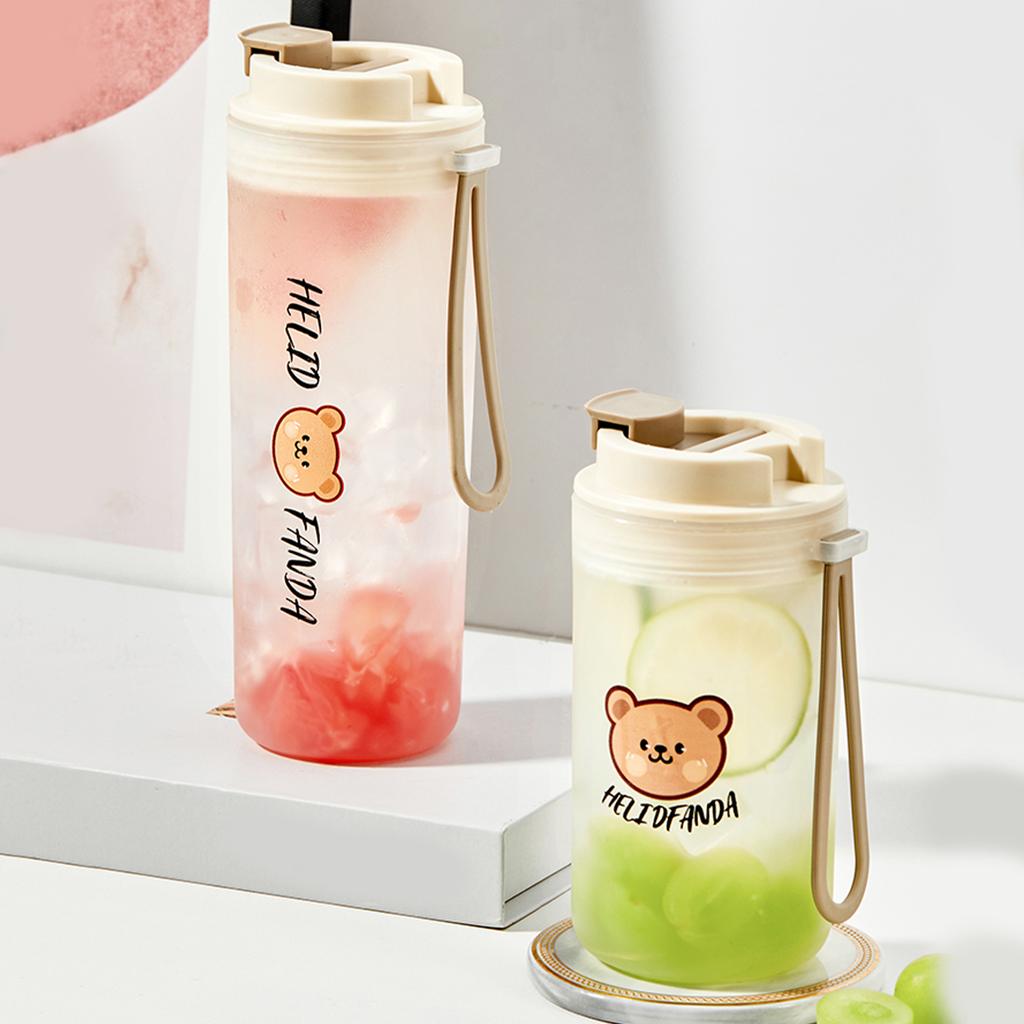 350/550ML Cute Bear Plastic Water Bottle With Rope Cold And Heat Resistant Portable Coffee Mug Student Leak-proof Drinking Cup