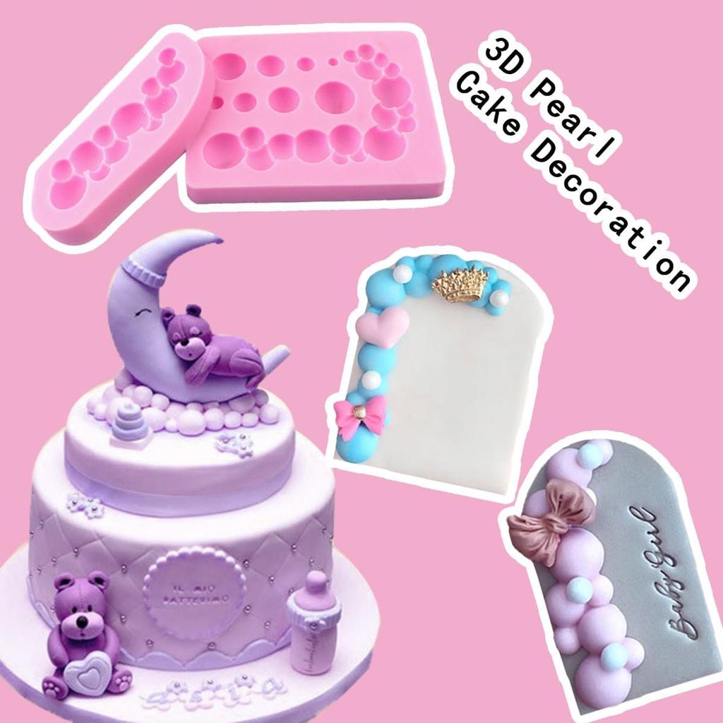 2 PCS 3D Pearl Fondant Mold Semi Sphere Ball Silicone Fondant Molds Hemispherical Shape Bubble Cake Decorating Chocolate Molds for Cake Decoration