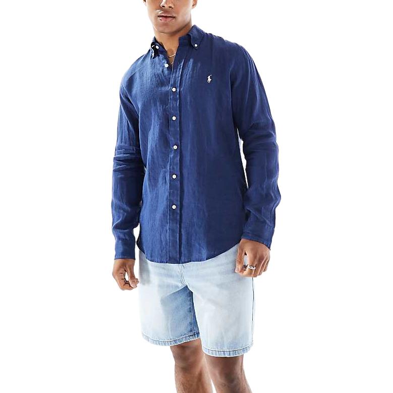 Polo Ralph Lauren Κεντημένο Λινό Μακρυμάνικο Πουκάμισο με Λογότυπο Άλογο Ανδρικά πουκάμισα 710738072-001