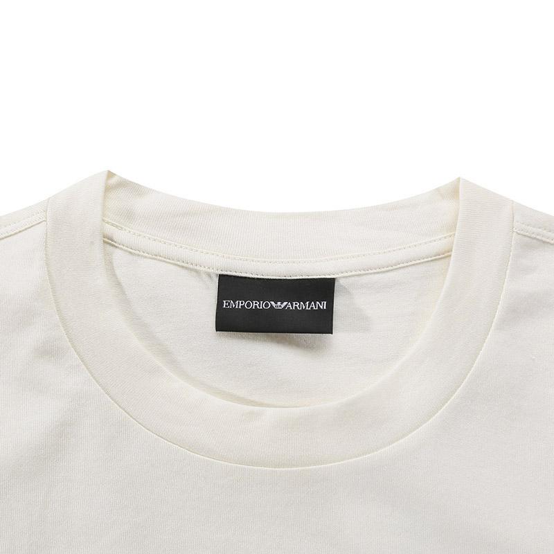 Emporio Armani SS24 Logo Embroidered Crew Neck Short Sleeve T-Shirt Men tops Vanilla 3D1TG8-1JOCZ-01A1
