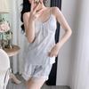 Internet celebrity pure sex summer suspender shorts set ice silk nightgown sexy silver butterfly thin simulation silk spring and autumn pajamas
