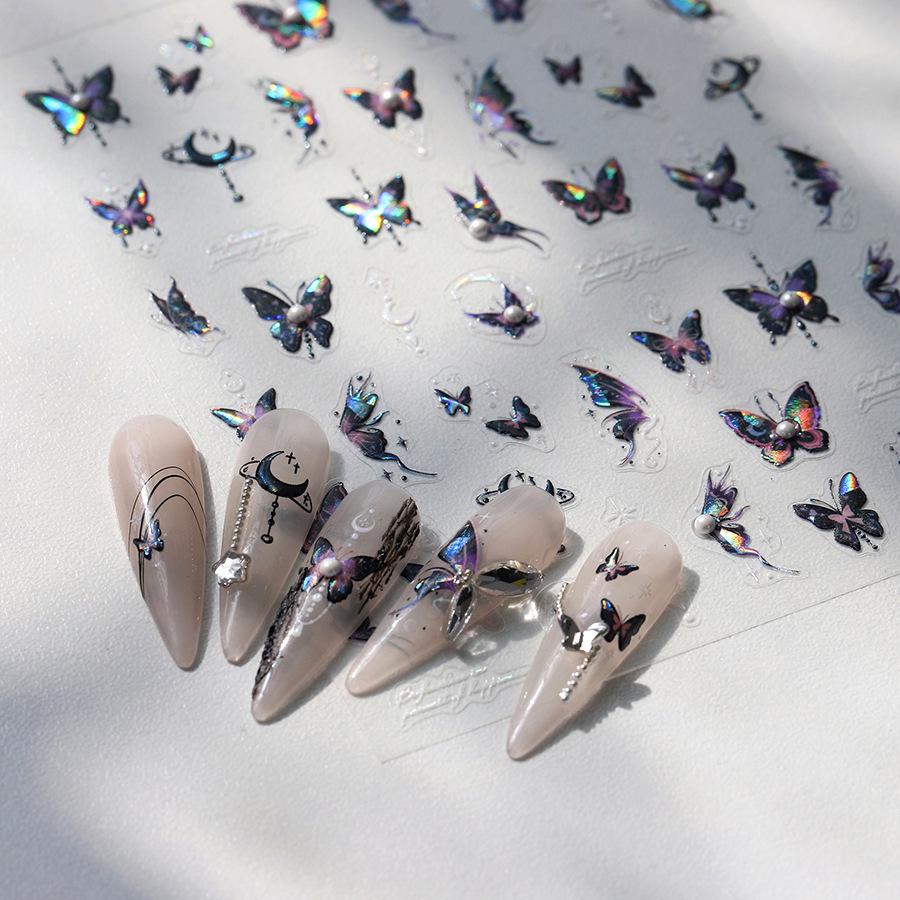 

Ferro Crushed Glass Butterfly Relief Pearl Nail Stickers TL-322 - Trendy Style