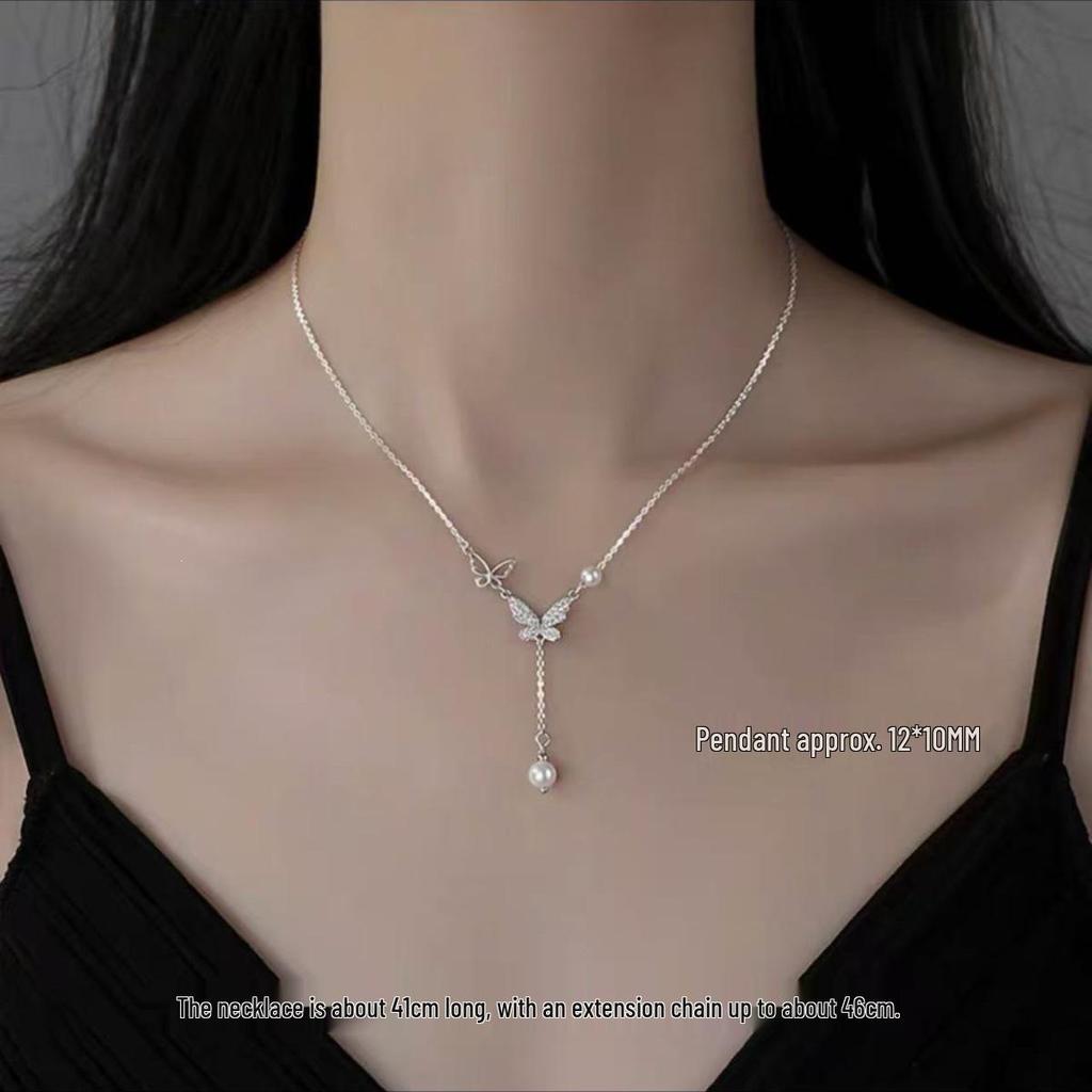 2024 High-End 925 Sterling Silver Butterfly Clavicle Necklace for Women - Elegant, Light Luxury Style