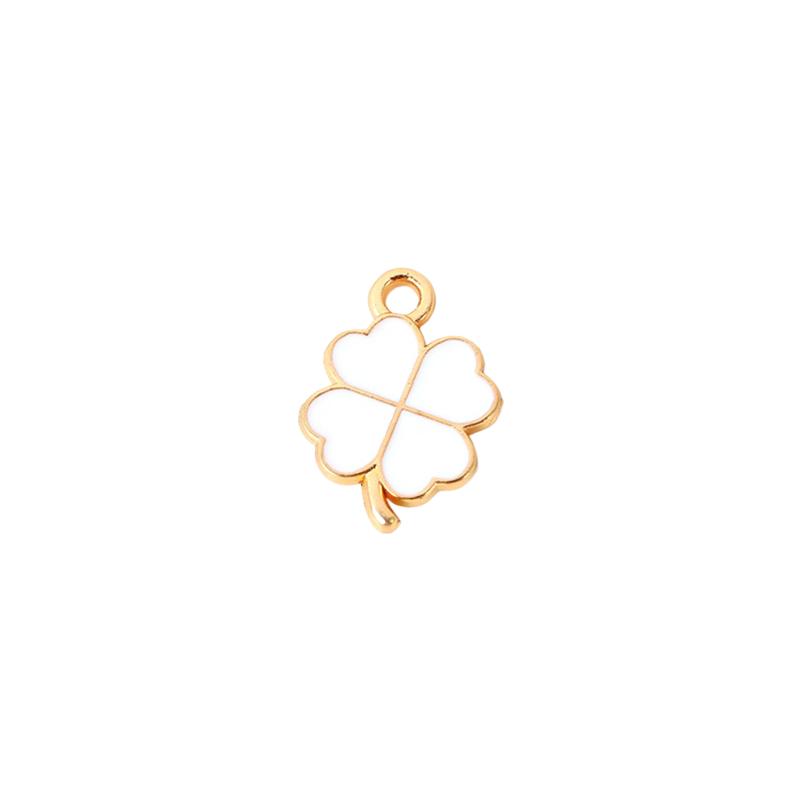 200 Golden-Tone Clover Charms with Glossy Green Enamel Four-Leaf Good Luck Pendants for Necklace Earring Bracelet Jewelry Making