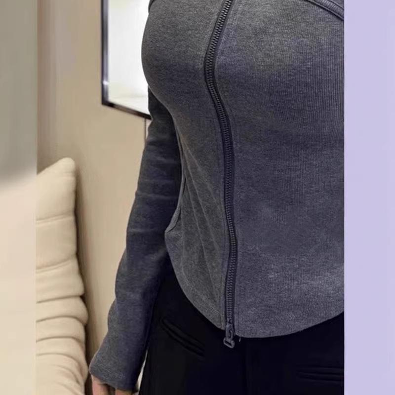 De Rong Slim Fit Zipper Cardigan with Stand Collar and Long Sleeves