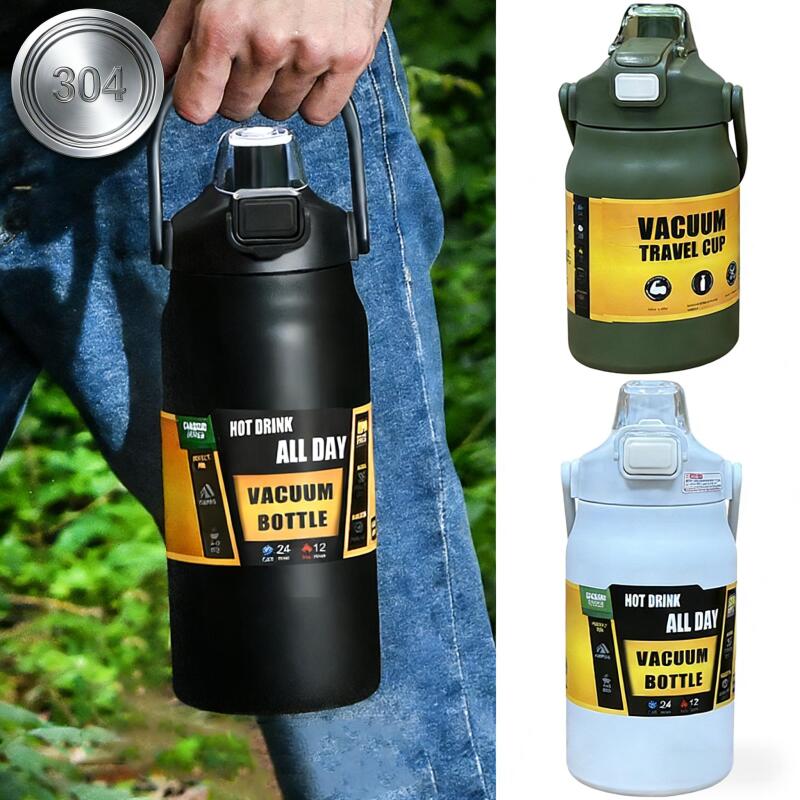 Isolierte Wasserflasche aus Edelstahl, große Kapazität, tragbare Thermoskanne für Outdoor-Sport, Wandern, Reisen, Vakuumisolierter Becher, Heiß-/Kaltgetränkebecher