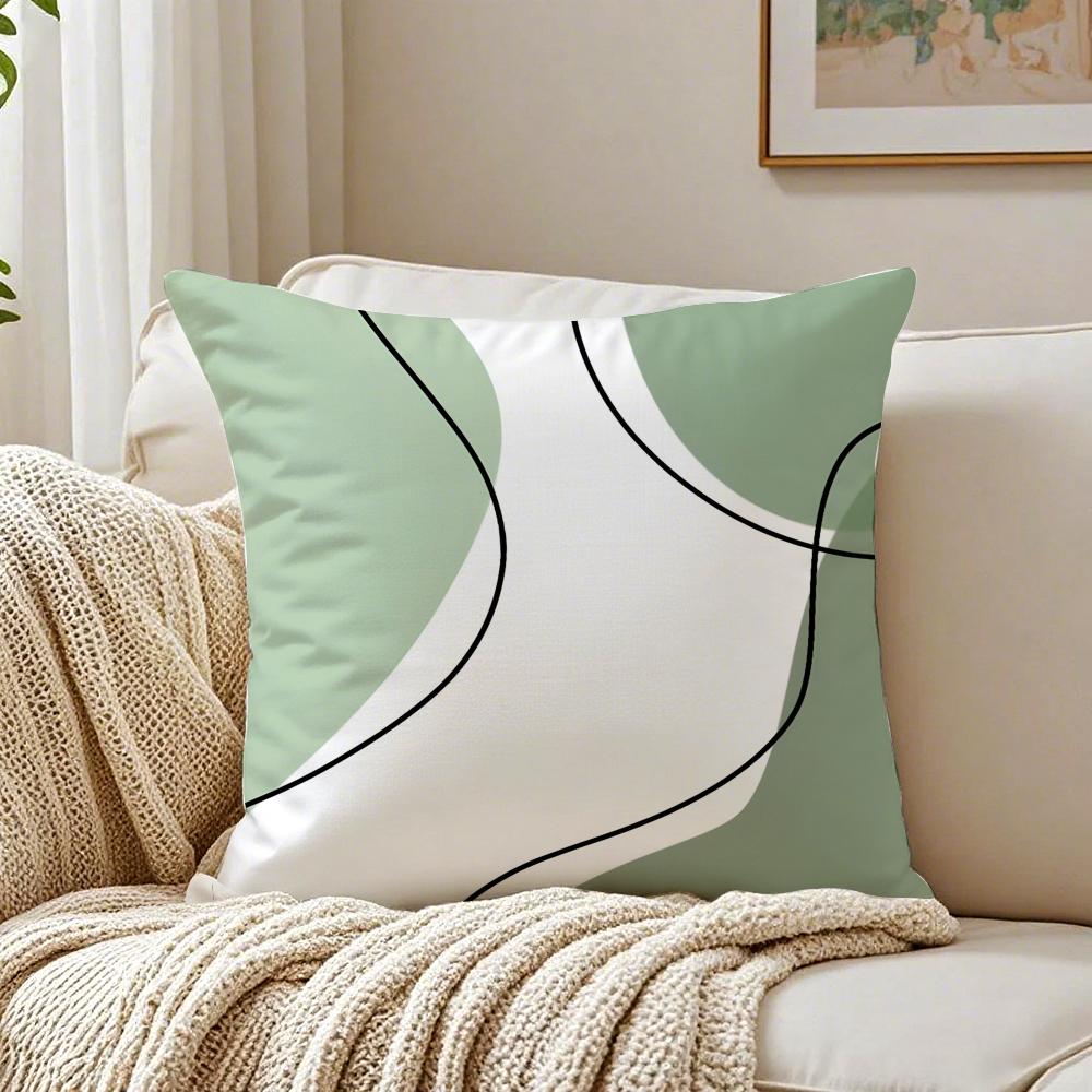 Minimal Casual Simple And Stylish Green Cat Cushion Cover Washable Linen Pillowcase Soft For Daily Sofa Bed Home Room Decor