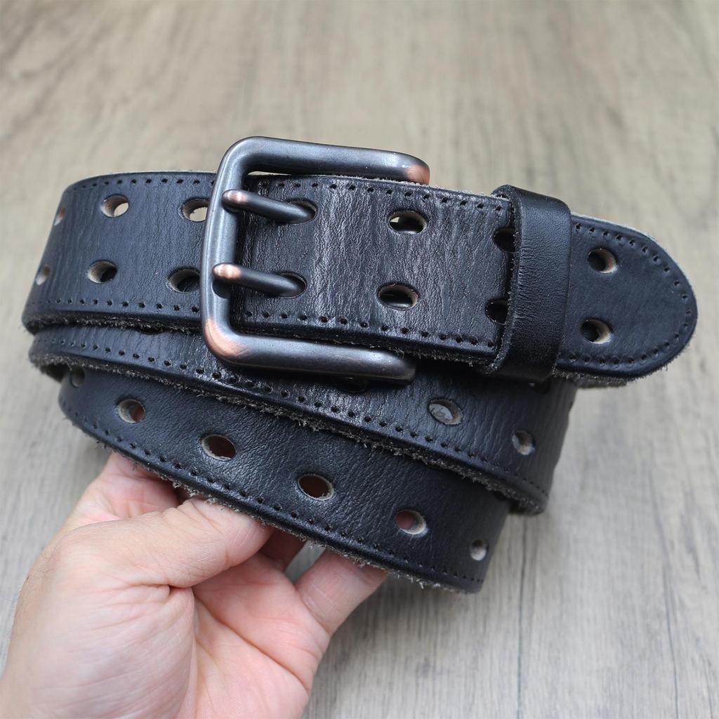Trendy Personalized Retro Leather Belt with Double Pin Buckle for Men