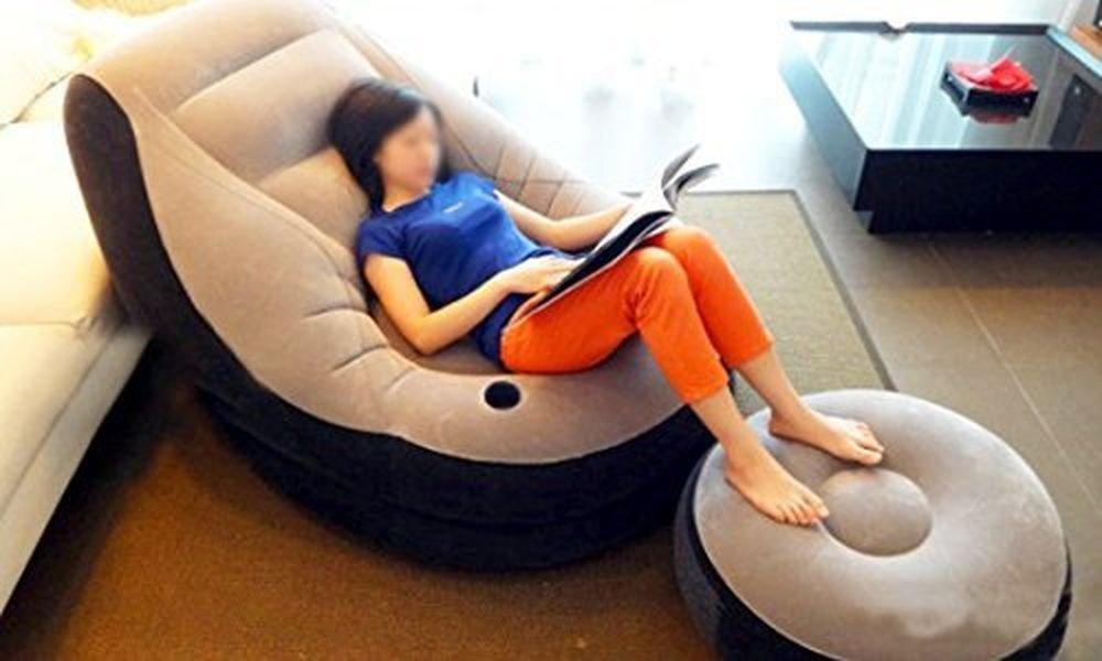 ZS-LISOFA Air Sofa, White, Inflatable, with Storage, Stylish Design, and Ottoman. [Exquisite Comfort for a Perfect Fit]