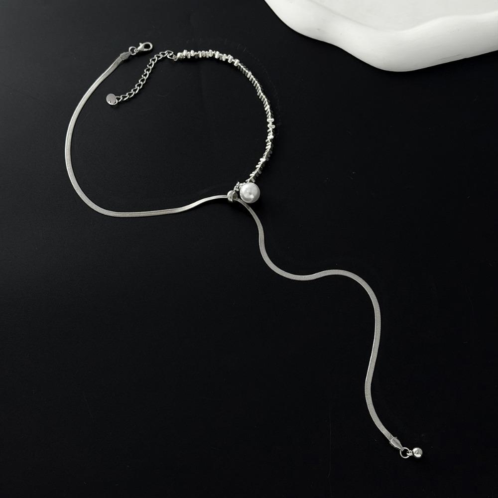 Simple Fashion Silver Color CCB Beads Imitation Pearl Y Shaped Snake Bone Pendant Necklace for Women Casual Party Jewelry Gifts