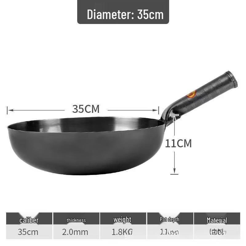 Zhishi Traditional Hand-Beaten Wrought Iron Round Bottom Wok