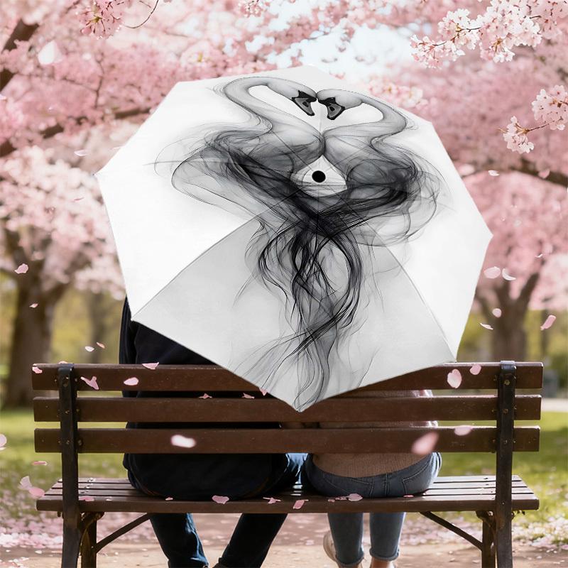 1pc swans love Automatic Open/Close Umbrella Compact Folding Umbrella with 8-Rib Shaft for Women/Men, Elegant Birthday1281S