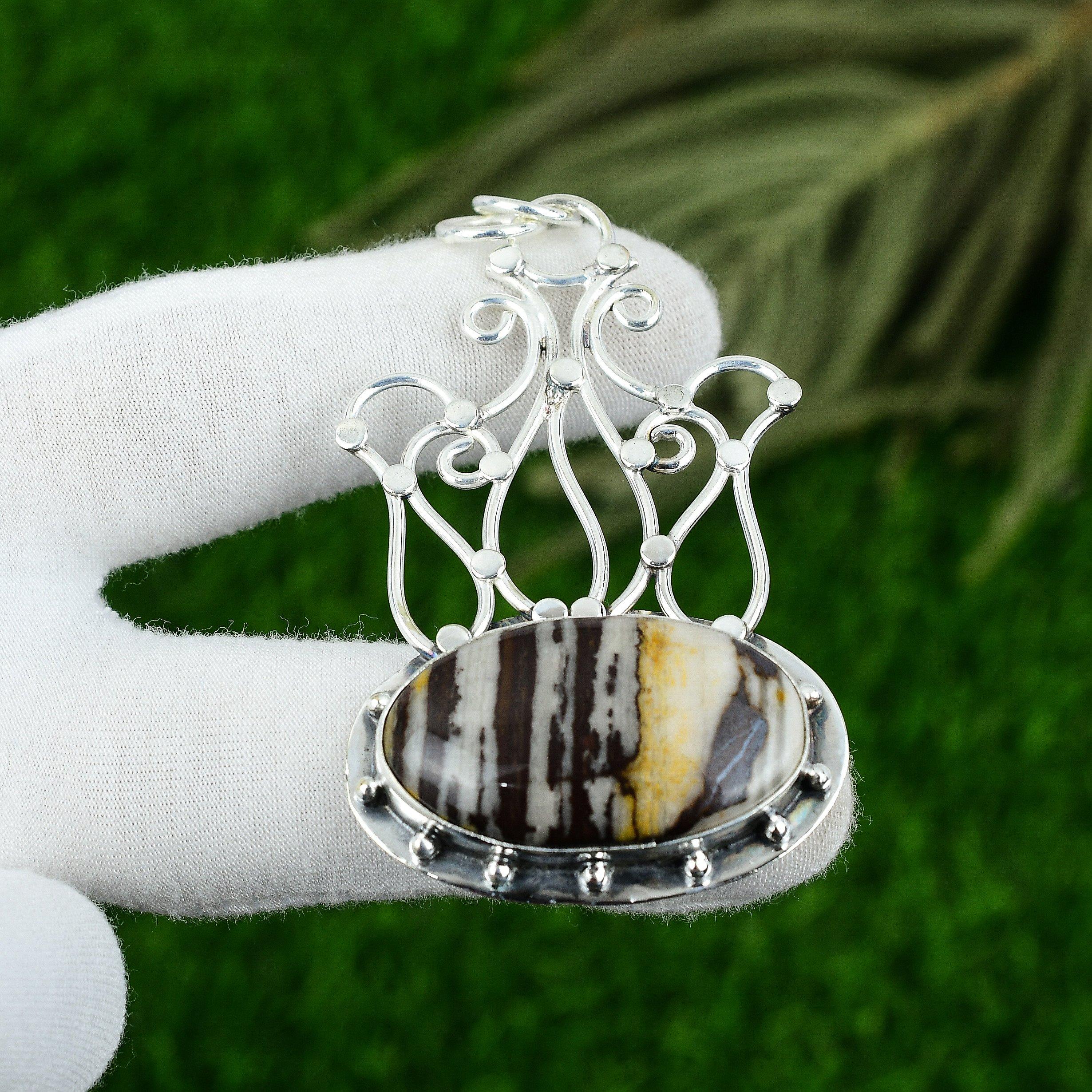 

Womens day Sale 925 Silver Oval Peanut Wood Jasper Stone Mother Birthday Pendant