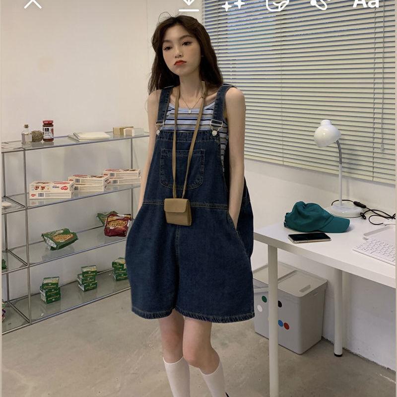 High Waist Denim Overalls Shorts Women 