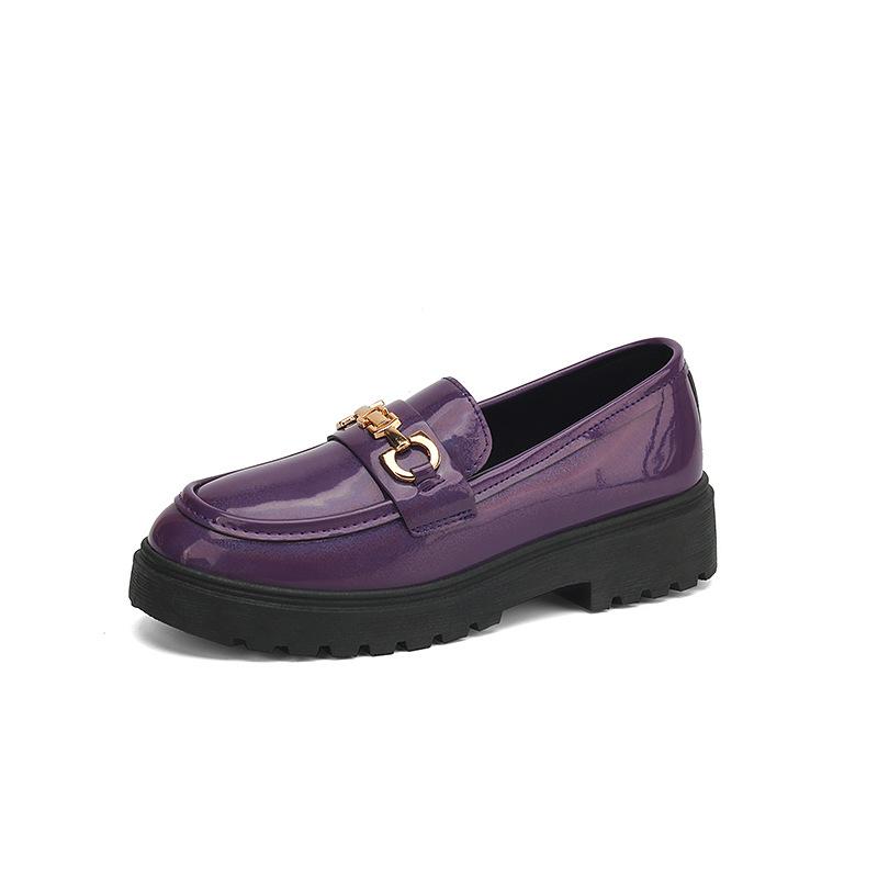 2026 Women Spring New Black Platform Flats Shoes Women Loafers Slip on Boat Shoes Metal Designer Casual Leather Oxfords