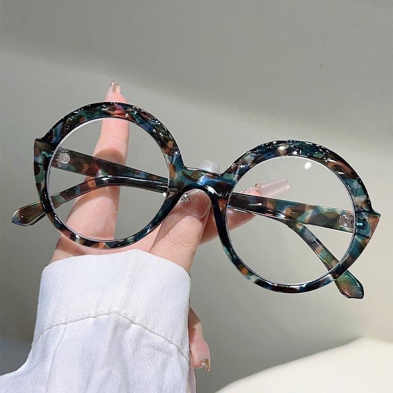 Oversized Round Glasses Women  New Patchwork Blue Light Blocking Optical Frames Trendy Brand Design Decor Eyeglasses