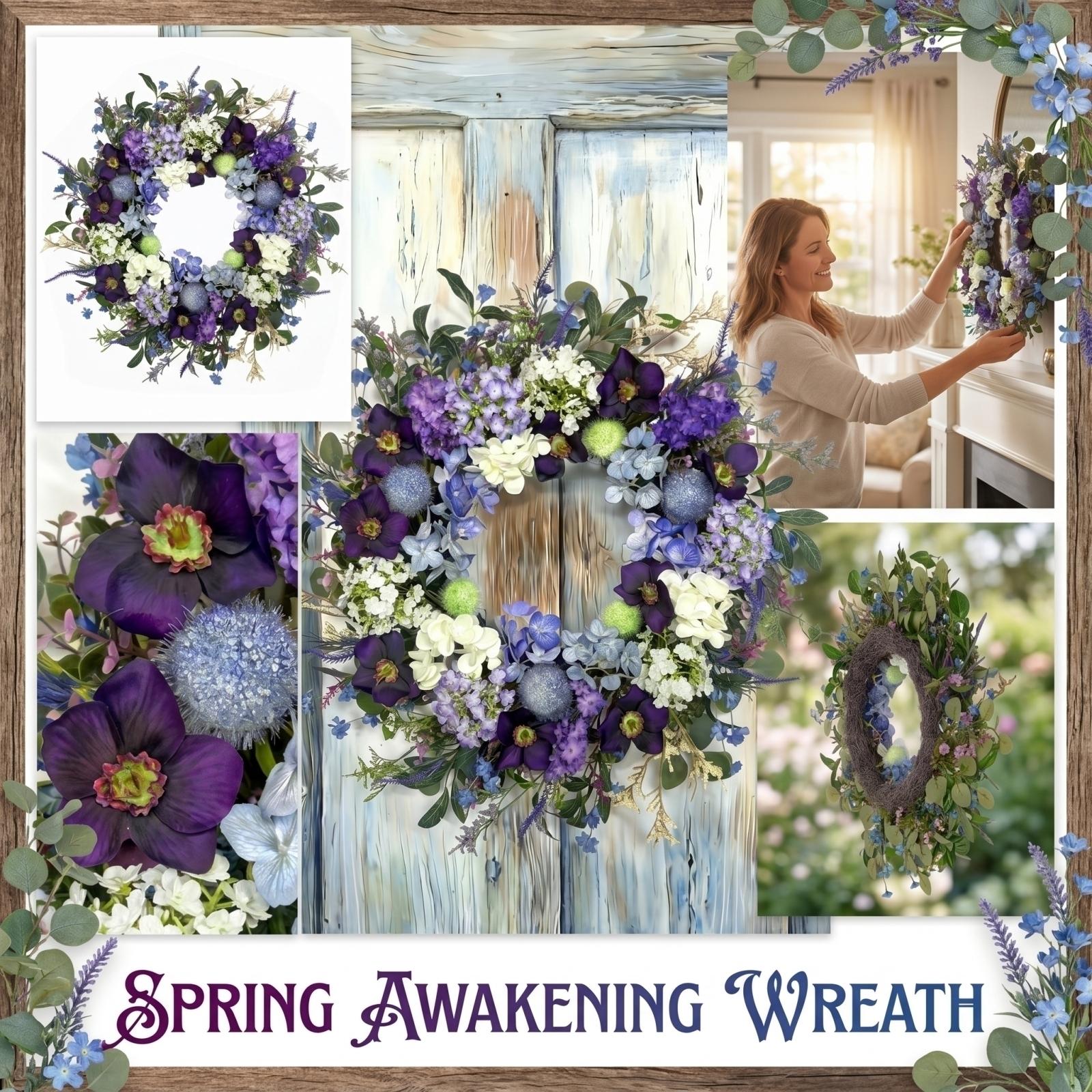 

Artificial Spring Wreath 55x55cm Decorative Floral Wreath for Home Wall Door Living Room Office Entryway Indoor Outdoor Use One Size фіолетовий