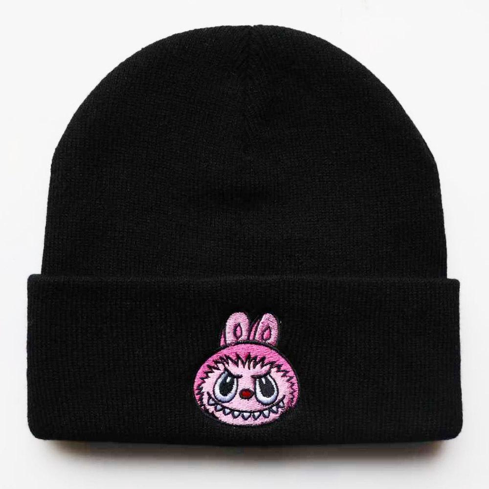 Autumn and winter trendy cartoon knitted hats for men and women labubu Embroidered student knit hat, warm hat