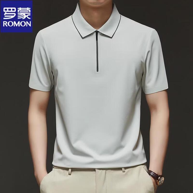 ROMON Men s Ice Silk Zipper Polo Shirt 58