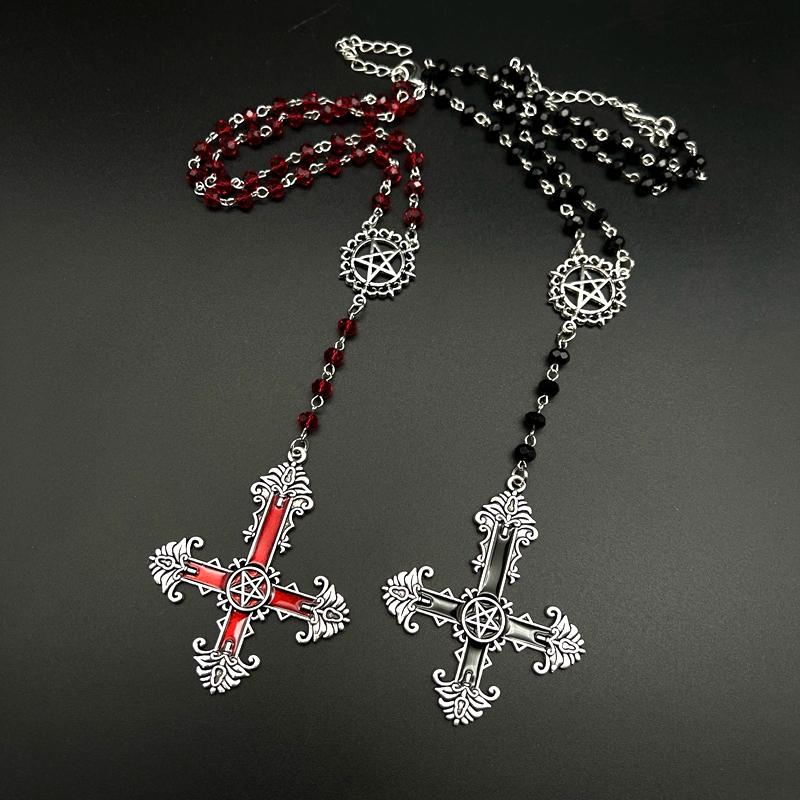 Pentagram Inverted Cross Rosary Baphomet Occult Gothic Sigil of Satanic Jewelry Devil Necklace Trad Goth Jewelry Gift Handmade