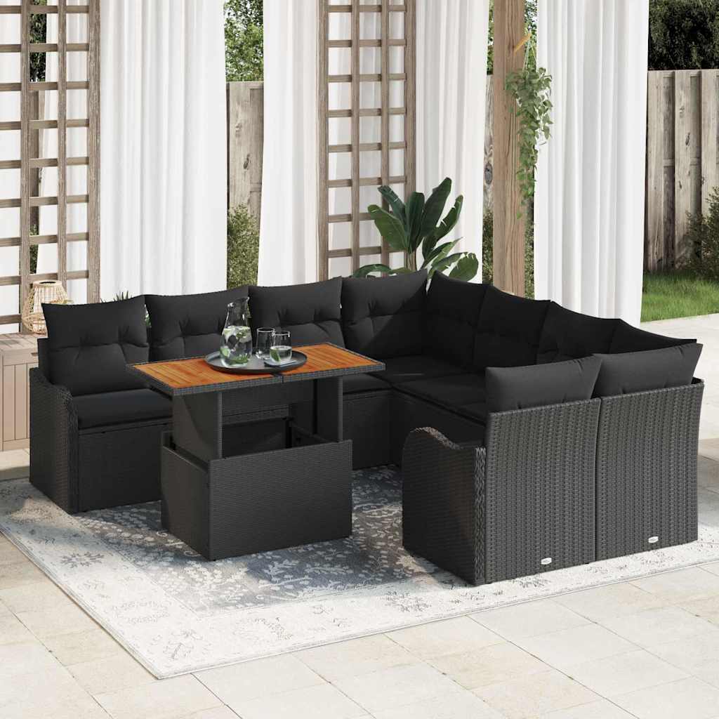 Garden Sofa Set with Storage 9 pcs Black Poly Rattan