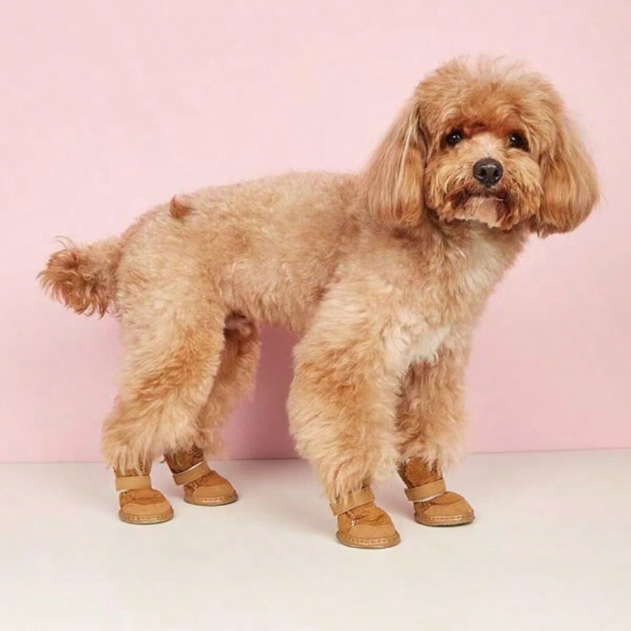 4pcs/Set Lamb Wool Pet Shoes, Suitable for Small/Medium Pets, Warm, Fashionable, Anti-Slip