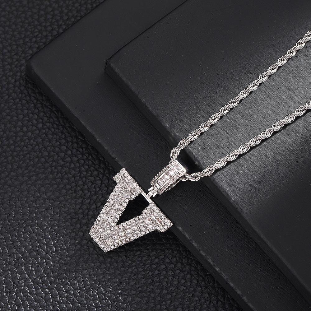 Hip Hop Letter Pendant Zircon Necklace Popular Instagram Personalized Accessory Niche Design Men's and Women's Pendant Necklace