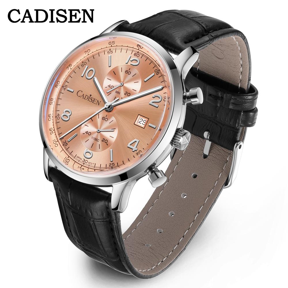 CADISEN 7065 Men's Quartz Watch Multifunctional Three-Eye Six-Needle Casual Business Genuine Leather Men's Watch