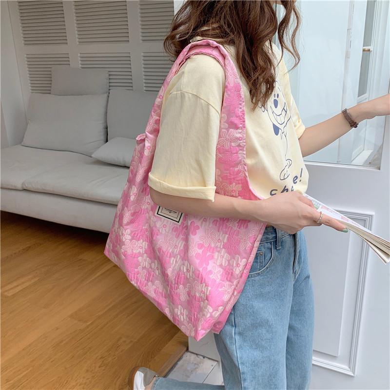 Adorable Flower Print Canvas Tote Bag For Daily Use With Soft Handle And Open Pockets
