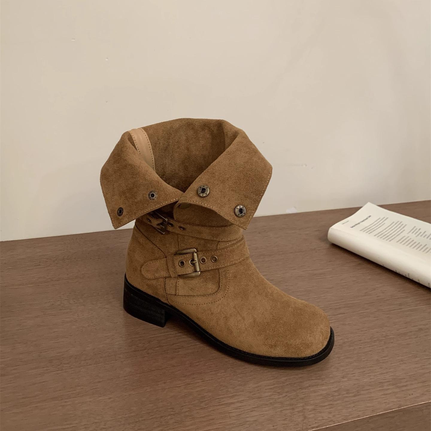 

Maillard Fold Two Wear Western Cowboy Boots High Heel Medium Boots Thick Heel Martin Boots Women s Platform Short Boots 40 коричневый