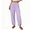 Women Casual Loose Straight Wide Leg Pants with Button and Printed Pattern Drawstring Waist Long Trousers