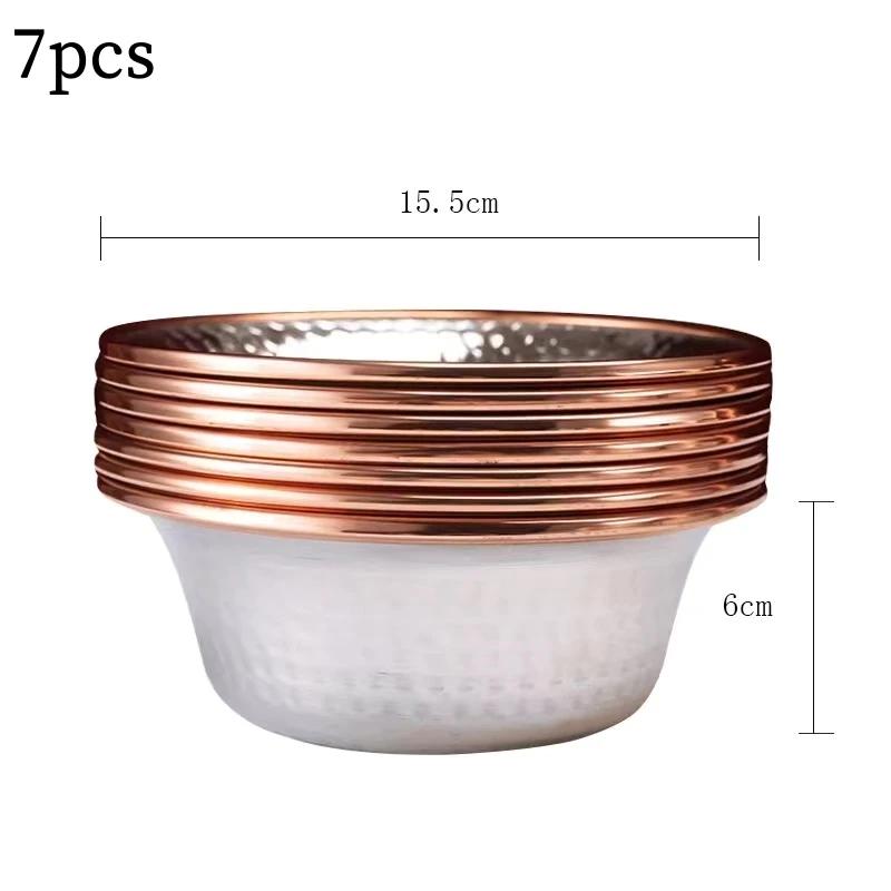 7pcs Pure Copper Tribute Bowl, Auspicious Hammer Stripe Tibetan Bowl 18cm Holy Water Cup Buddhist Home Saucer Desktop Decorative