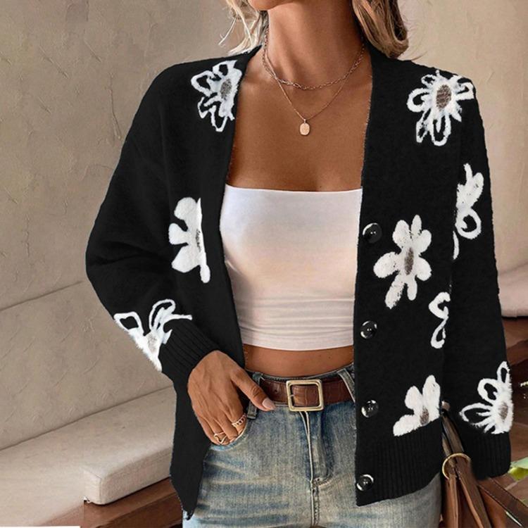 Women s Loose Knit Long Sleeve Cardigan Coat Fashion Temperament Winter S чёрный