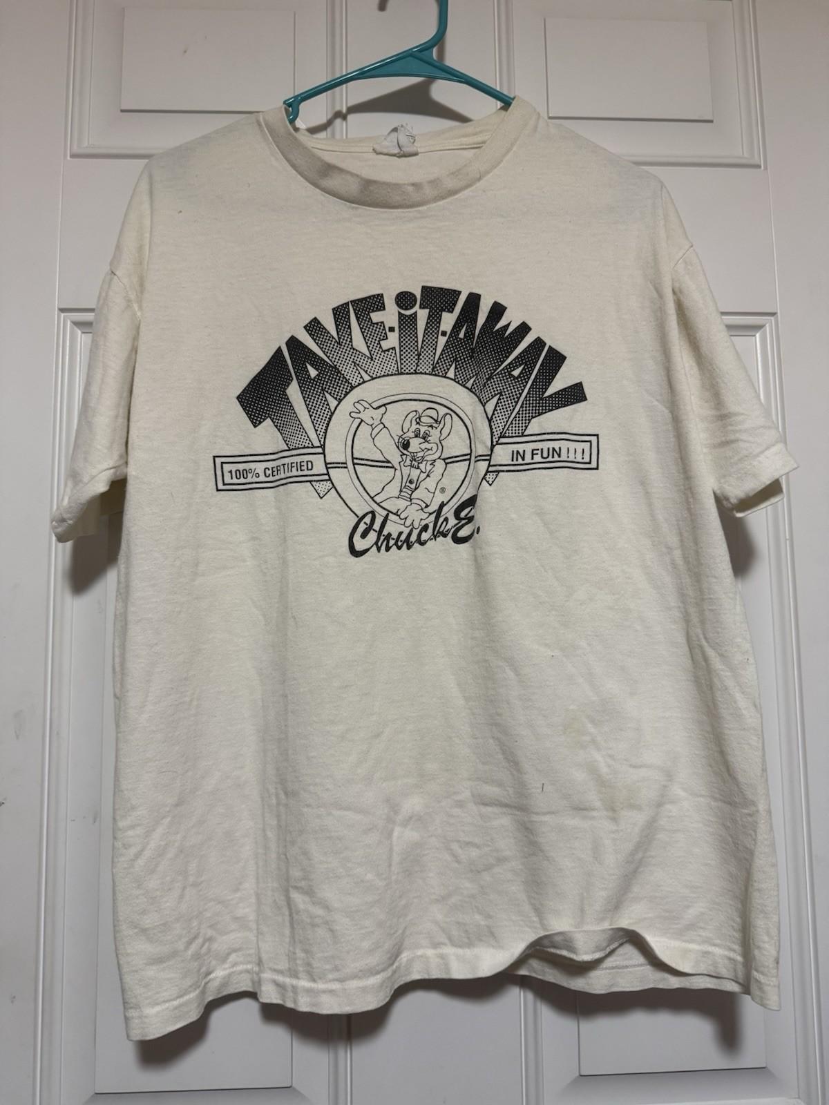 Chuck E. Cheese 80s-90s Take It Away White Graphic Tee Size Large Vintage Rare Unisex T-Shirt XXXL