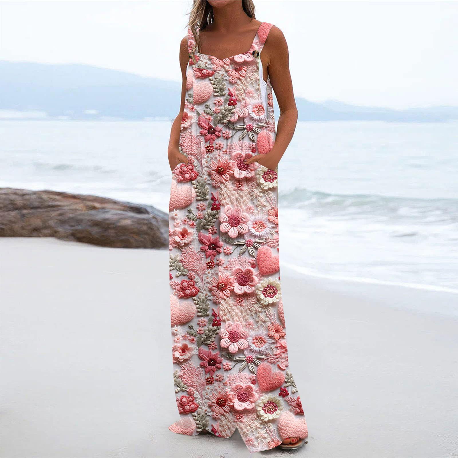 

Женский модный повседневный свободный комбинезон с карманами и принтом ко Дню святого Валентина S