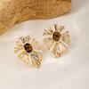Exaggerated Personality Irregular Flower Tiger's Eye Stone Earrings Niche Design Sense Light Luxury Retro Style Earrings