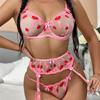 2023 New Lace Hollow Out Fun Love Three Piece Set Sexy Girls Cute and Temptation Underwear Strap Socks Three Piece Set