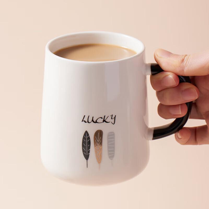 BJ Ceramic Coffee Mug with Lid and Spoon, 420ml