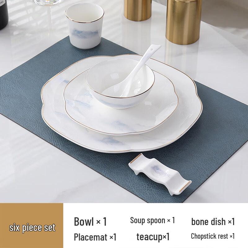 Tian Ya Jing Ruyi Gold-Rimmed Bone China Dinnerware Set
