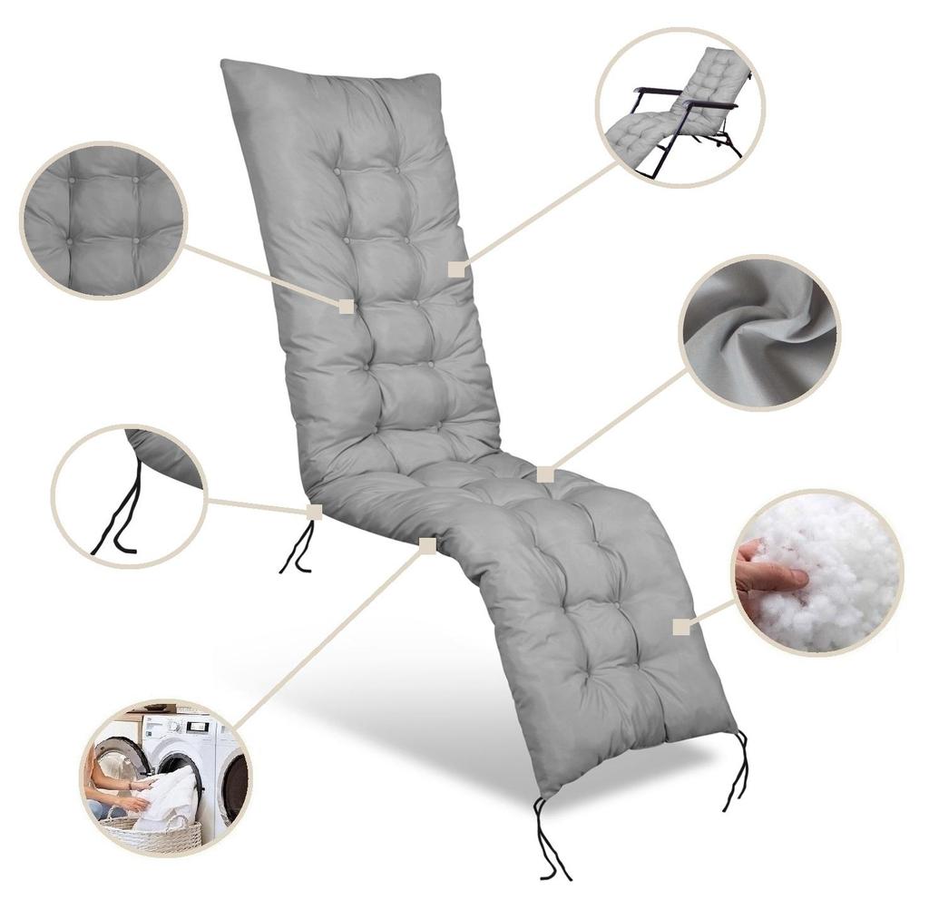 Cushion for a Garden Deckchair Waterproof Tied with Strings 165x50 Cm