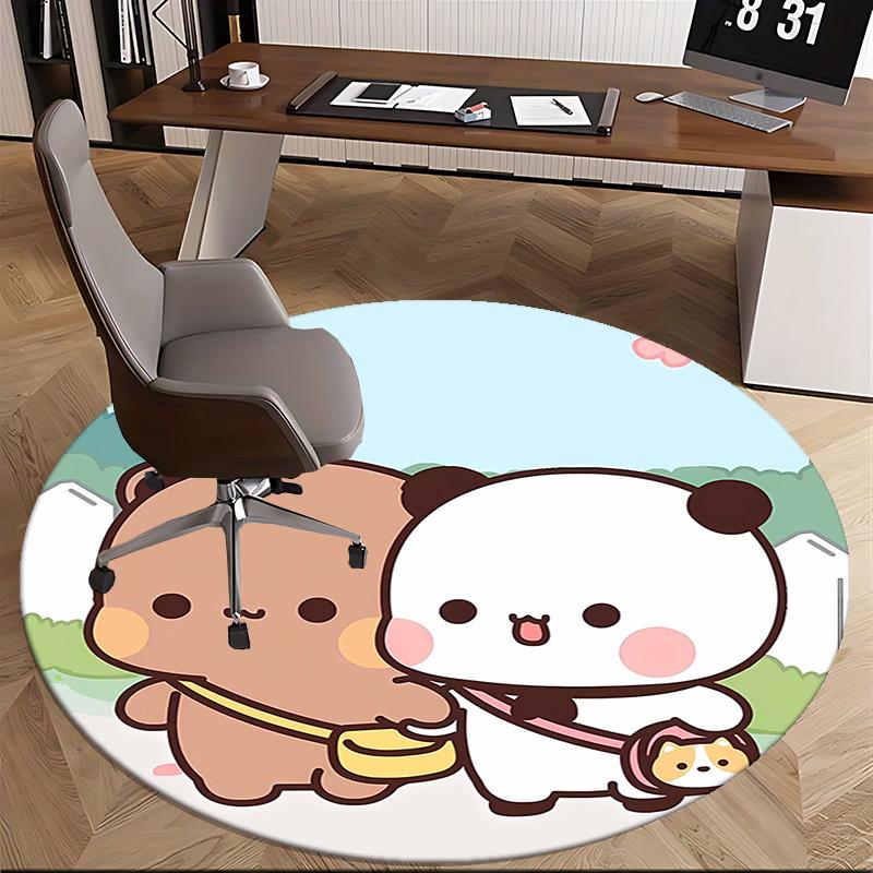 Süße Tierfreunde, Kawaii Panda Bär Stuhlunterlage Runde Teppichboden Büro Teppich, Maschinenwaschbar, Rutschfest, Geeignet für Wohnzimmer, Schlafzimmer