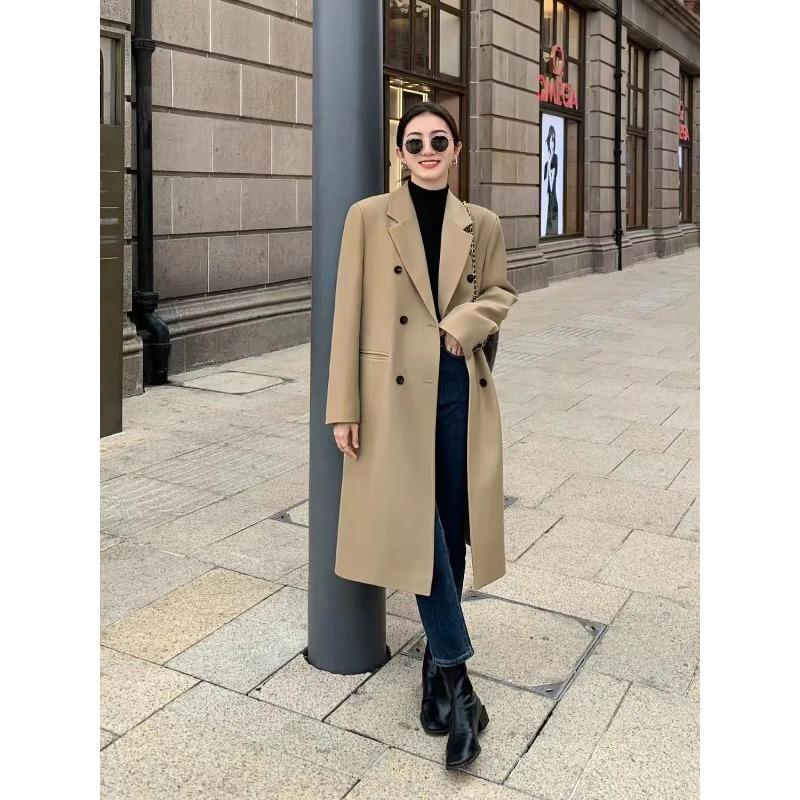 Version Short Medium Long Knee Length Coat Trendy Khaki Colored Trench Coat for Women New Korean
