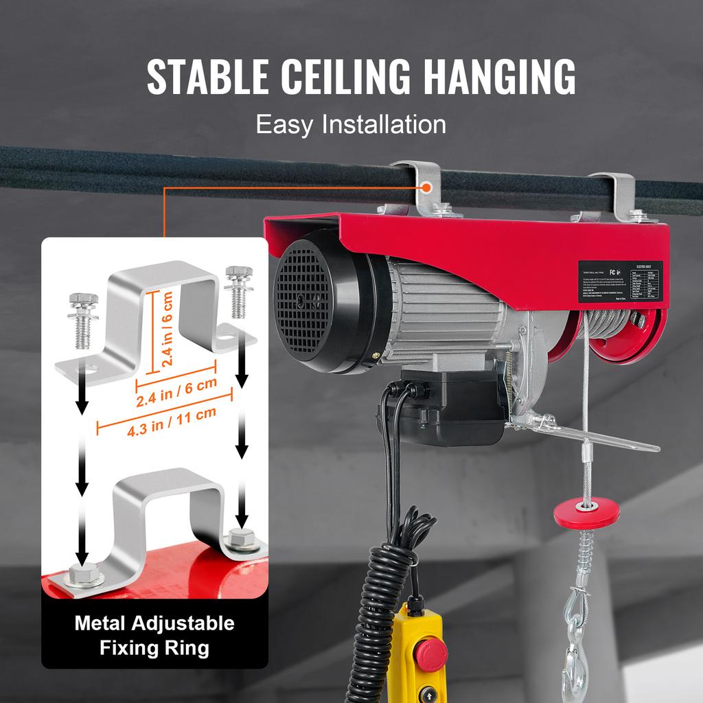 SucceBuy 550-2200 Lbs Wired Electric Hoist Steel Wire Winch with 40ft Single Cable Lifting Height for Garage Warehouse Factory
