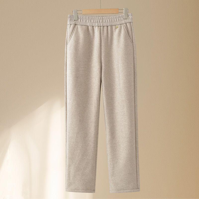 Women's High-Waist Elastic Stretch Pants - Winter Thickened, Loose Straight Fit for Middle-Aged & Elderly