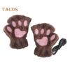1 Pair Women Winter Gloves Half-finger Cat Paw Shape Thick Plush Elastic Warm Heat Retention Non-slip Windproof Wrist Protection Cycling Riding