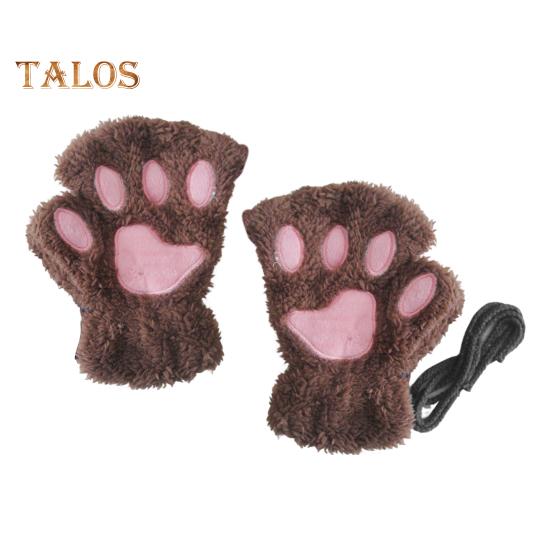 1 Pair Women Winter Gloves Half-finger Cat Paw Shape Thick Plush Elastic Warm Heat Retention Non-slip Windproof Wrist Protection Cycling Riding