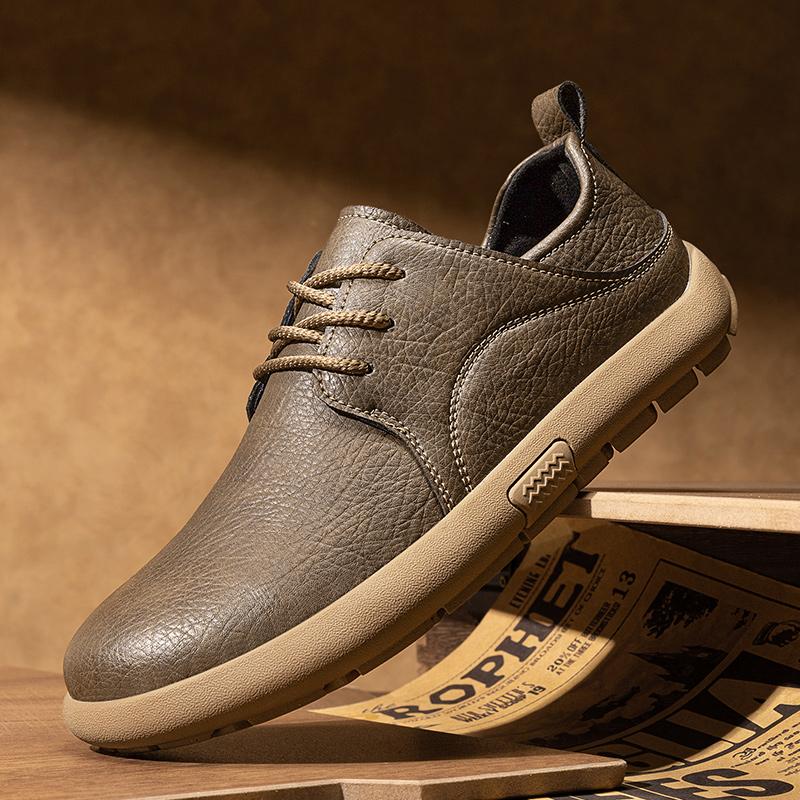 New Men's Soft Leather Casual Shoes Men Breathable Lace-Up Flat Heel Rubber Walking Shoes Fashion Comfortable Sneakers